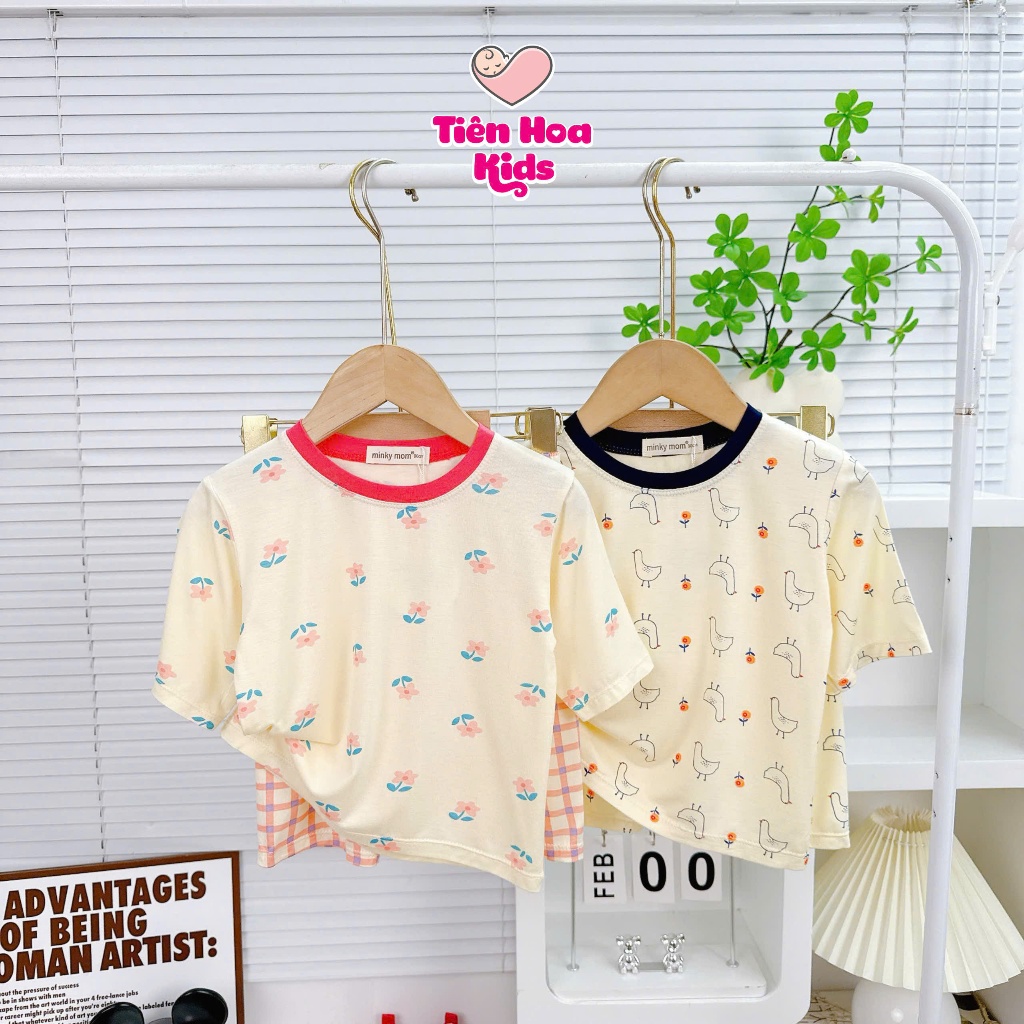 [Bé 7-32kg] Bộ Tay Lửng Quần Lửng Nền Kem Viền Màu Thun Lạnh Loại 1 Cho Bé Trai Bé Gái mặc đi học đi chơi