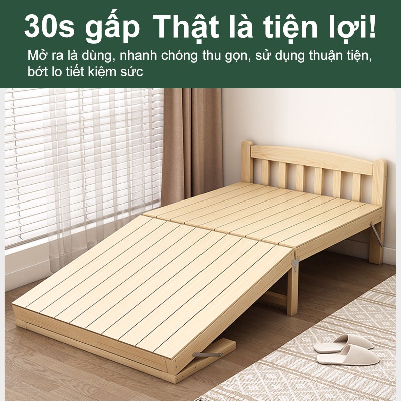 MY Giường Ngủ Bằng Gỗ Rắn Gấp Gọn Giường Ngủ Pallet Gỗ Tự Nhiên Cao Cấp Cài đặt miễn (Dài 200cm) | BigBuy360 - bigbuy360.vn