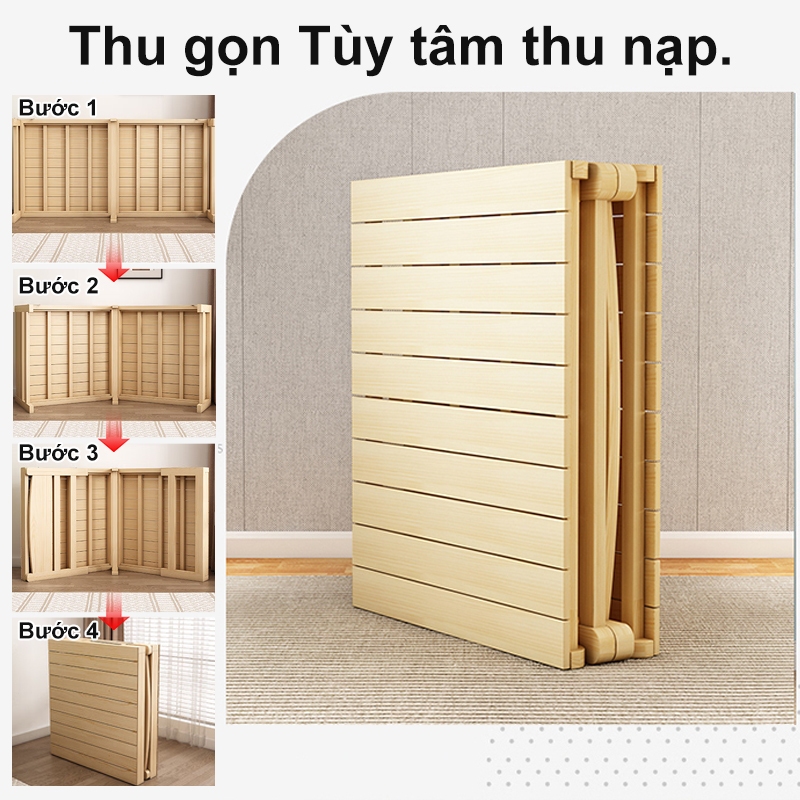 MY Giường Ngủ Bằng Gỗ Rắn Gấp Gọn Giường Ngủ Pallet Gỗ Tự Nhiên Cao Cấp Cài đặt miễn (Dài 200cm) | BigBuy360 - bigbuy360.vn