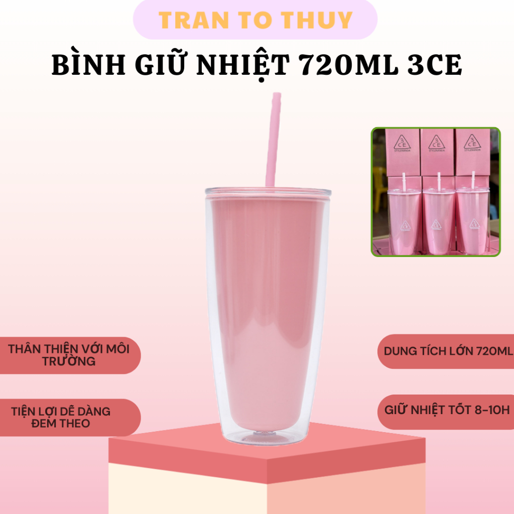 [Ly 3ce] Bình Nước Giữ Nhiệt 3CE Dễ Thương 720ml - Ly Giữ Nhiệt Cao Cấp,Cốc Uống Nước,Cốc 3CE 2 Lớp 