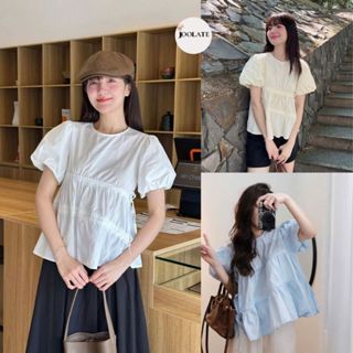 Áo Sơmi Babydoll Cổ Tròn Tay Bồng Dây Rút Eo Joolate chất Thô Gió Nhẹ Mát Dành Cho Nữ 638 P10K7