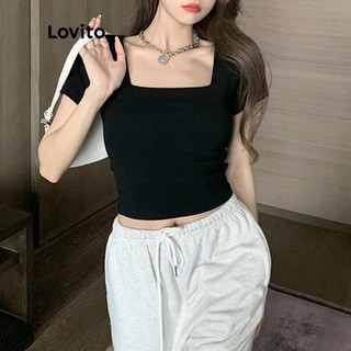 Áo thun nữ croptop trơn cổ vuông Lovito đơn giản phong cách basic cho nữ Daily Me - AT06
