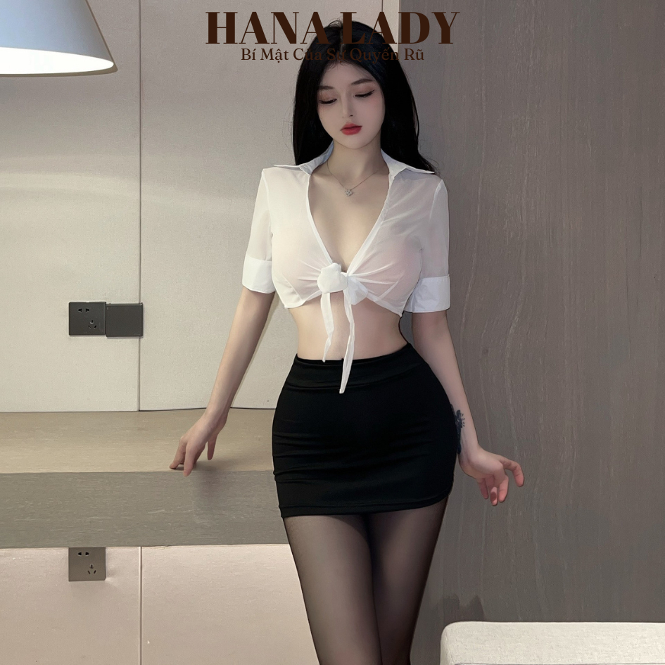 Đồ Ngủ Nữ - Set Bộ Ngủ Sơ Mi Phối Chân Váy Ôm Cosplay Cô Thư Ký HanaLady - CP059