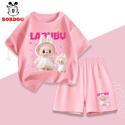 Set xinh cho bé gái BOBDOG, bộ hè thun cotton thoáng mát in hình Labubu cho bé CD-KS54