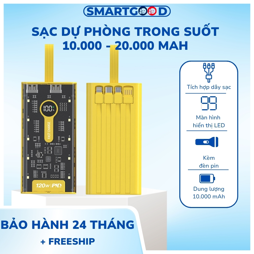 Sạc Dự Phòng Dung Lượng 10000mAh 20000mAh, Sạc Dự Phòng Với Cổng Sạc Nhanh 120W Có Sẵn 4 Dây Sạc Theo Kèm SmartGood | BigBuy360 - bigbuy360.vn