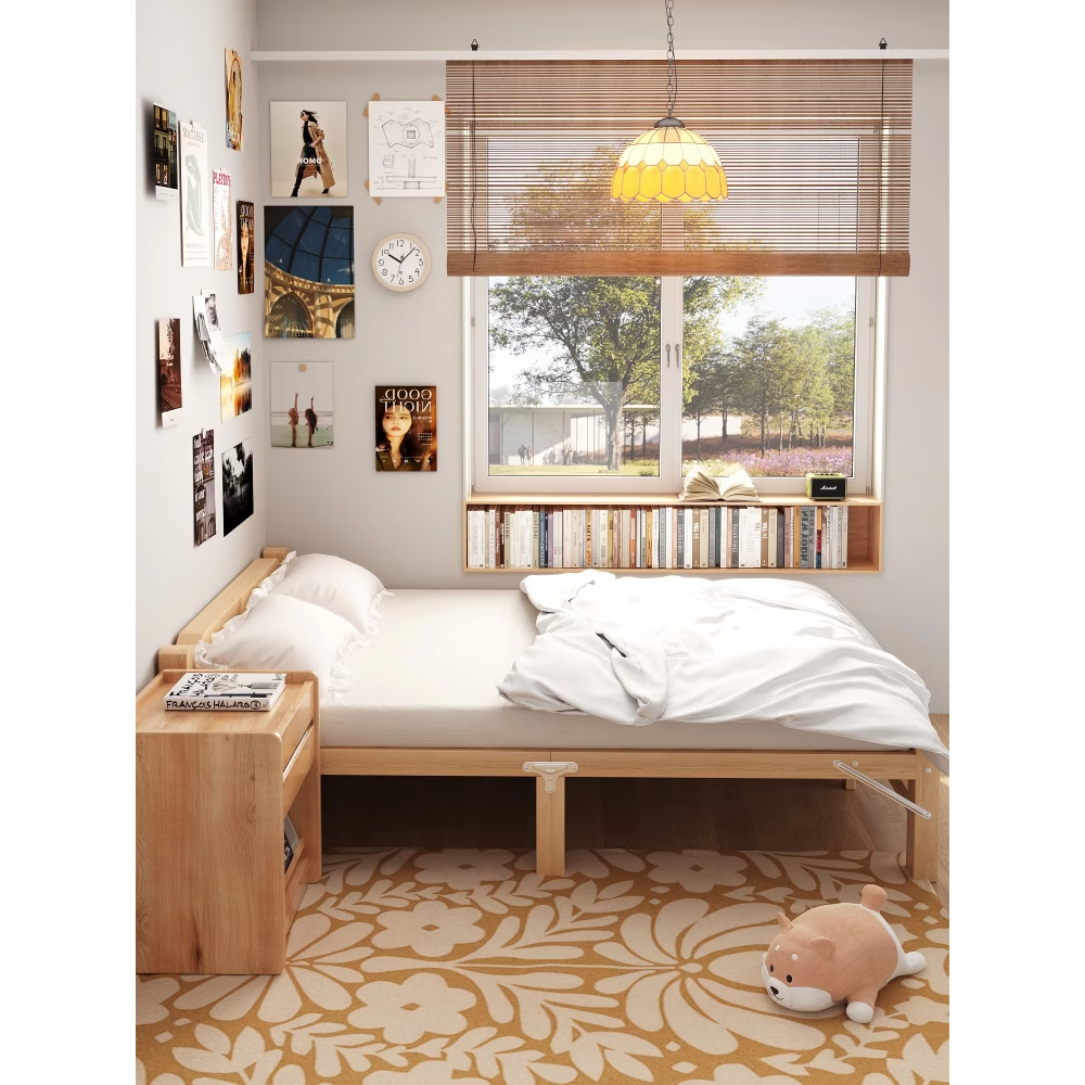 MY Giường Ngủ Bằng Gỗ Rắn Gấp Gọn Giường Ngủ Pallet Gỗ Tự Nhiên Cao Cấp Cài đặt miễn (Dài 200cm) | BigBuy360 - bigbuy360.vn