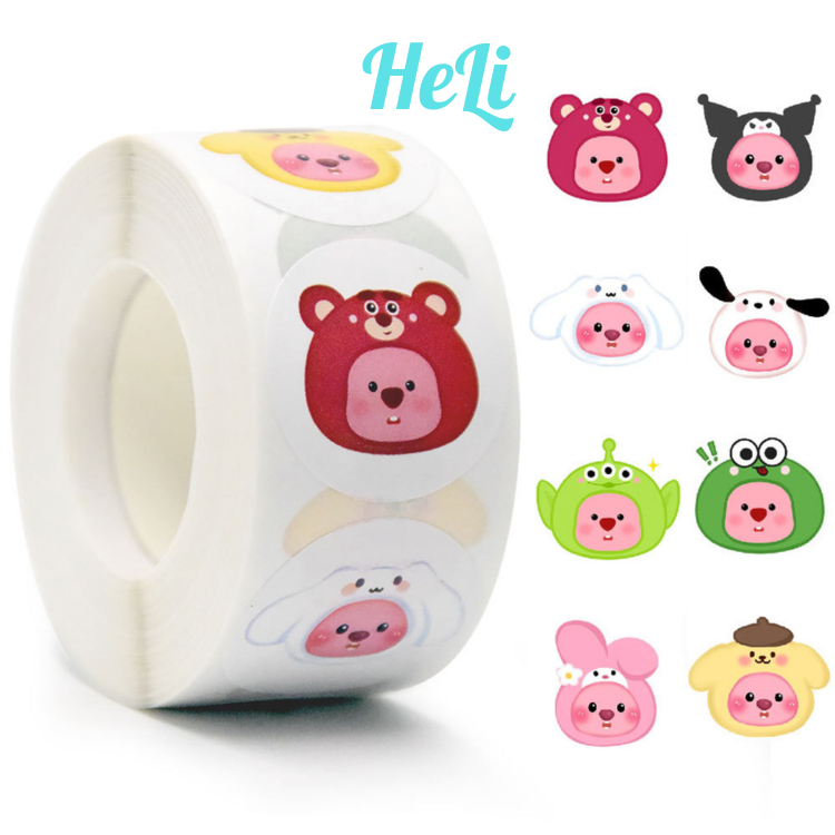  CUỘN 500 STICKER LOOPY CAPYBARA GẤU DÂU DỄ THƯƠNG NHIỀU MÀU SẮC NHÃN DÁN HOẠT HÌNH CHO BÉ 