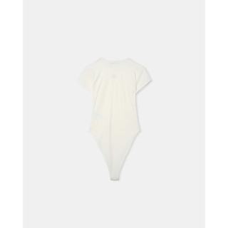 ELEVEN - Áo bodysuit cổ tròn tay ngắn Embroiderd Mono - màu Trắng