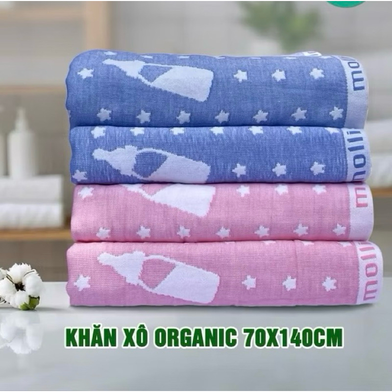Khăn tắm Cotton Organic 70x140cm Khăn tắm Mollis Cotton hữa cơ cao cấp thấm hút tốt an toán