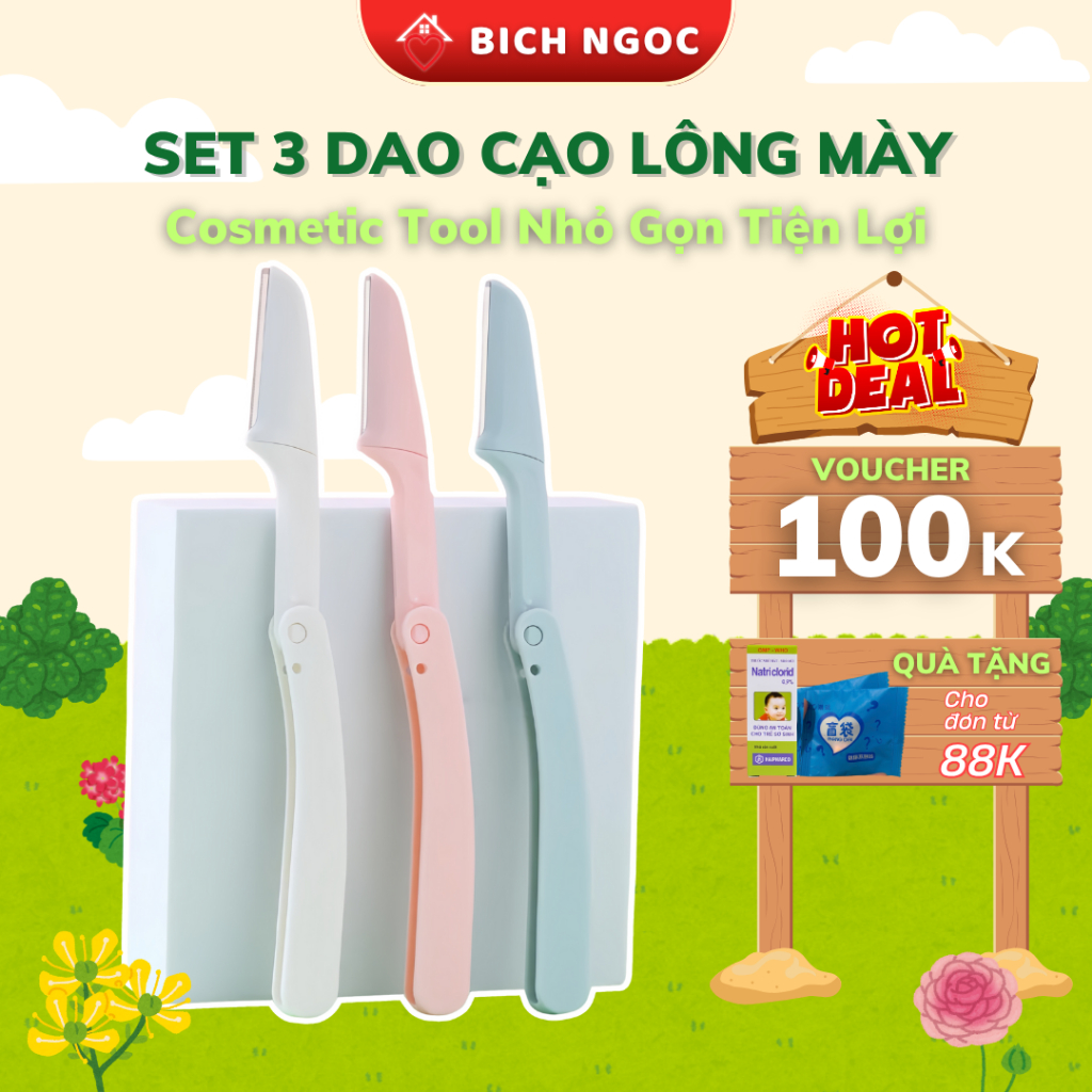 Set 3 Dao Cạo Lông Mày, Tỉa Chân Mày, Tóc Mái Cosmetic Tool Nhỏ Gọn Tiện Lợi, Đa Năng