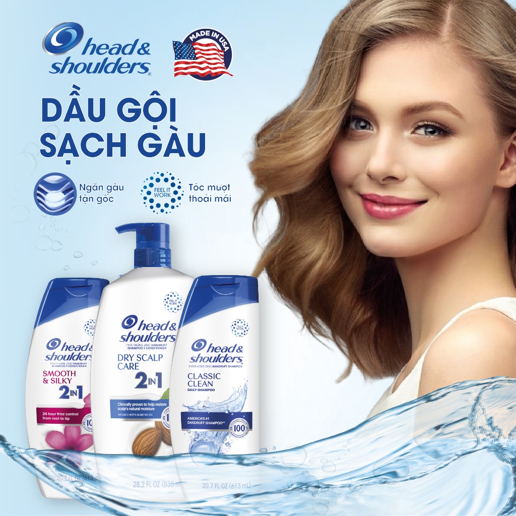 Dầu Gội Và Xả 2in1 Sạch Gàu HEAD & SHOULDERS Mỹ Sạch Sâu/ Dành Cho Da Đầu Khô/ Suôn Mượt/ Hương Nước Hoa - Chai 370ML | BigBuy360 - bigbuy360.vn