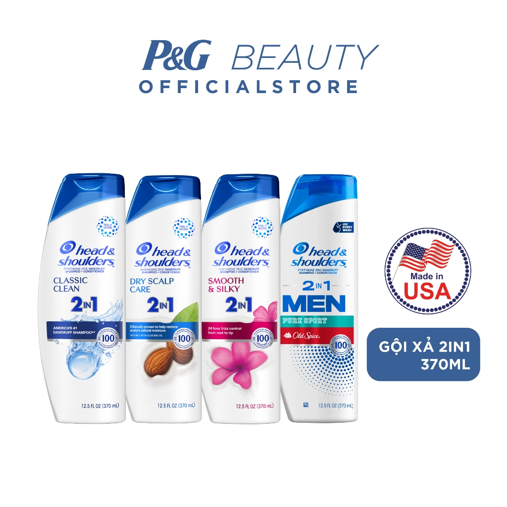 Dầu Gội Và Xả 2in1 Sạch Gàu HEAD & SHOULDERS Mỹ Sạch Sâu/ Dành Cho Da Đầu Khô/ Suôn Mượt/ Hương Nước Hoa - Chai 370ML | BigBuy360 - bigbuy360.vn