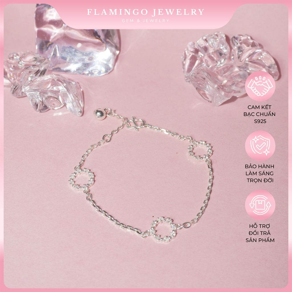Lắc tay bạc nữ FLAMINGO đính đá ba khuyên tròn sang trọng FLAMINGO JEWELRY