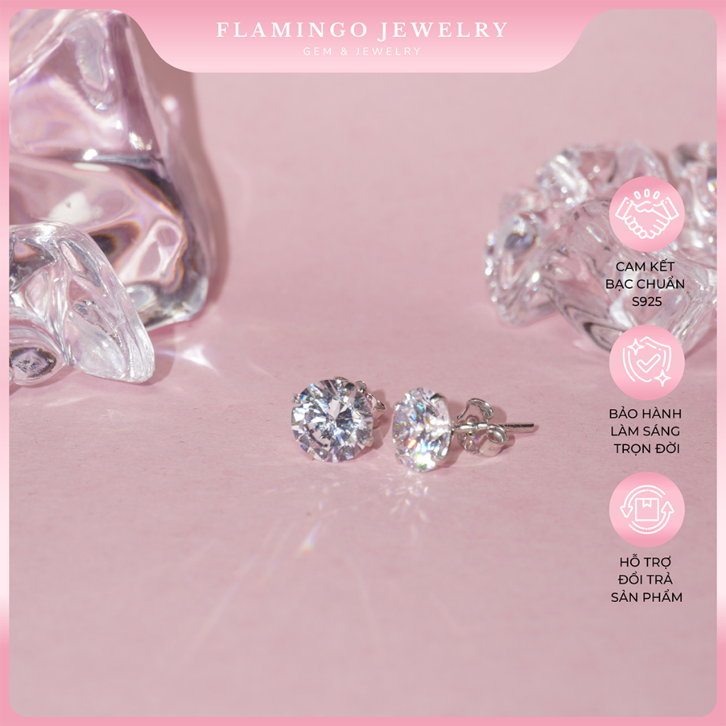 Khuyên tai bạc nữ FLAMINGO nụ đá lấp lánh cao cấp FLAMINGO JEWELRY
