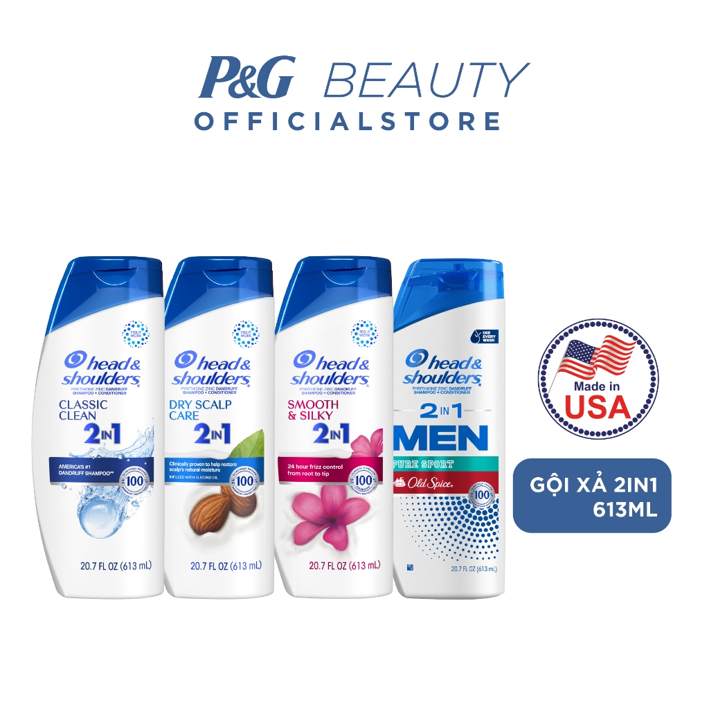 Dầu Gội Và Xả 2in1 Sạch Gàu HEAD & SHOULDERS Mỹ Sạch Sâu/ Dành Cho Da Đầu Khô/ Suôn Mượt/ Hương Nước Hoa - Chai 613ML | BigBuy360 - bigbuy360.vn