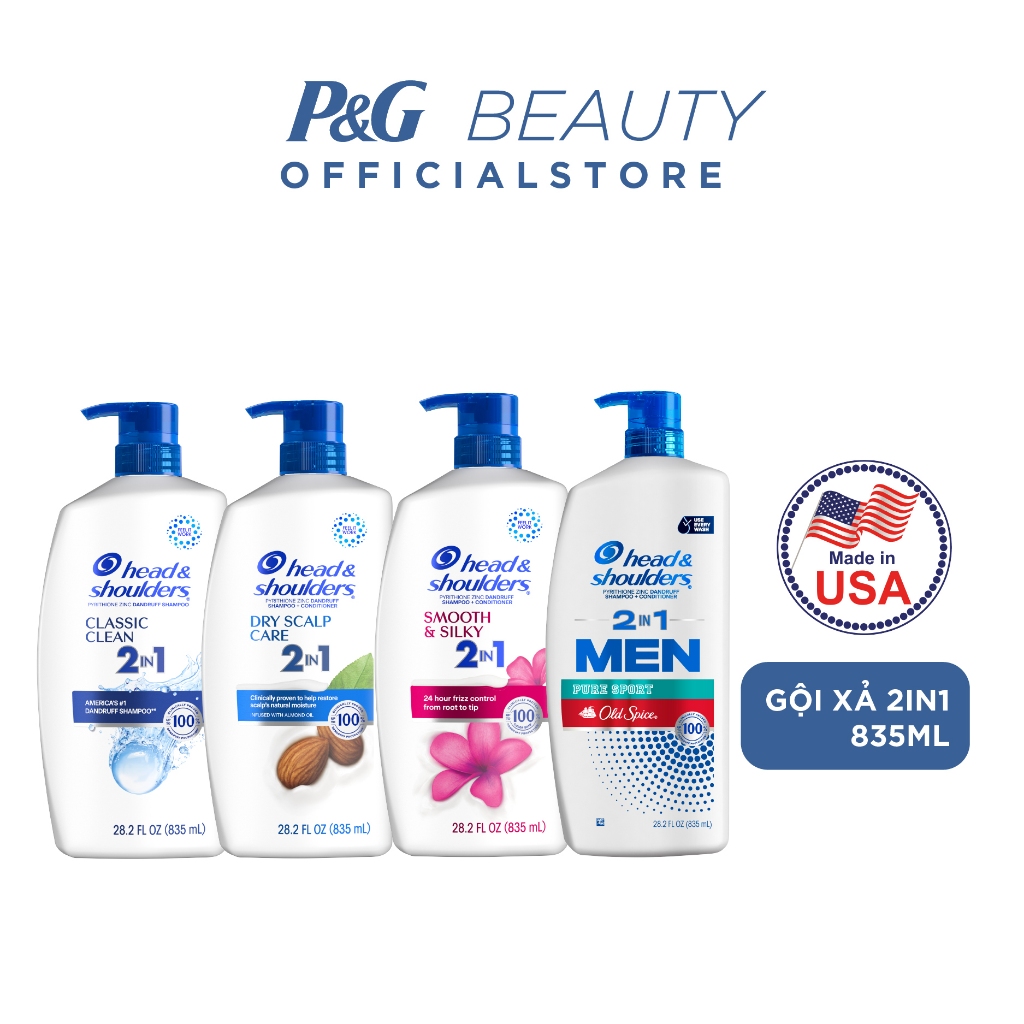 Dầu Gội Và Xả 2in1 Sạch Gàu HEAD & SHOULDERS Mỹ Sạch Sâu/ Dành Cho Da Đầu Khô/ Suôn Mượt/ Hương Nước Hoa - Chai 835ML | BigBuy360 - bigbuy360.vn