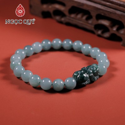 Vòng tay đá cẩm thạch lam ngọc mix tỳ hưu hạt 7mm - Ngọc Quý