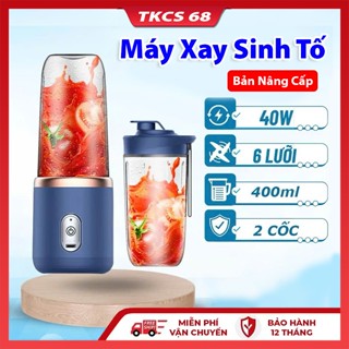 Máy Xay Sinh Tố Đa Năng Cầm Tay Mini  Không Dây, Công Suất 40W, Có 6 Lưỡi Dao Không Gỉ Sét Kèm Cáp Sạc USB Tiện Dụng