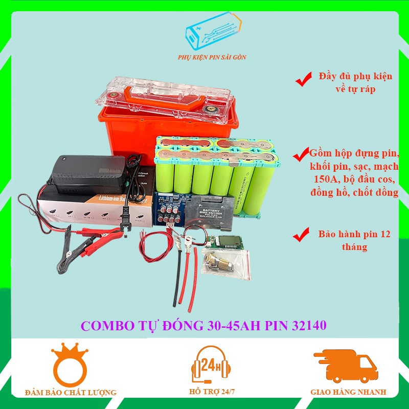 Combo tự ráp Dung lượng 30Ah và 45Ah Pin 32140 Đầy đủ Phụ Kiện