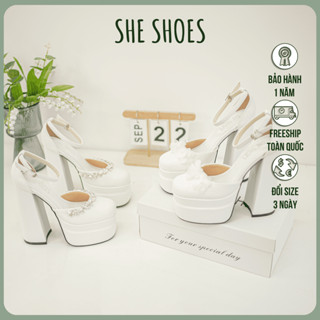 Giày cưới, giày cao gót đế đúp, gót vuông cao 15P đính đá, đính hoa - NEW ARIVAL- GC15002