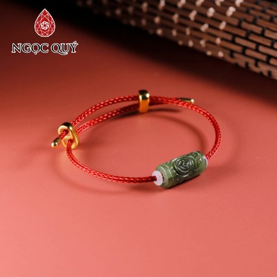Vòng tay dây thép lu thống đá ngọc bích khắc kim tiền mệnh hỏa, mộc - Ngọc Quý