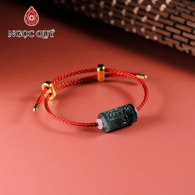 Vòng tay cẩm thạch - Vòng tay dây thép lu thống đá cẩm thạch lam ngọc type A khắc kim tiền 10x17mm - Ngọc Quý