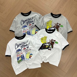 YC - Áo Thun Baby Tee Phối Cổ Đen In Hình 2 Màu Local Brand Unisex