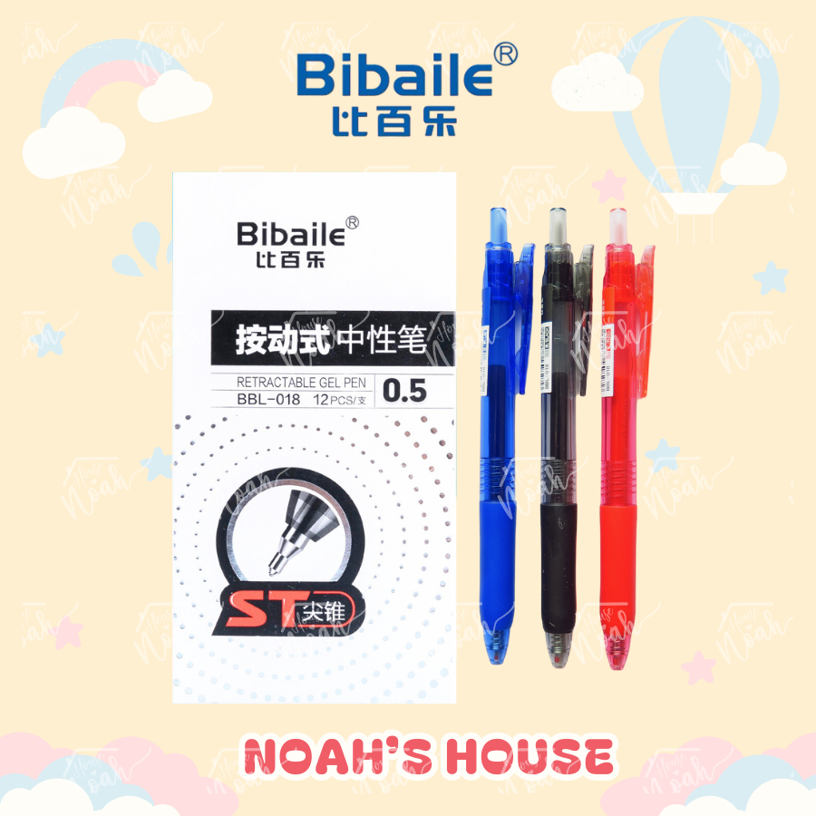 [NOAH'S HOUSE] Hộp Bút Viết Bi Bấm Gel BIBAILE BBL 018 Retractable Gel Pen Ngòi 0.5mm Xanh/Đỏ/Đen