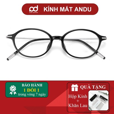 Gọng kính cận thời trang nam nữ ANDU dáng oval cổ điển chất liệu nhựa càng TITAN - 86145