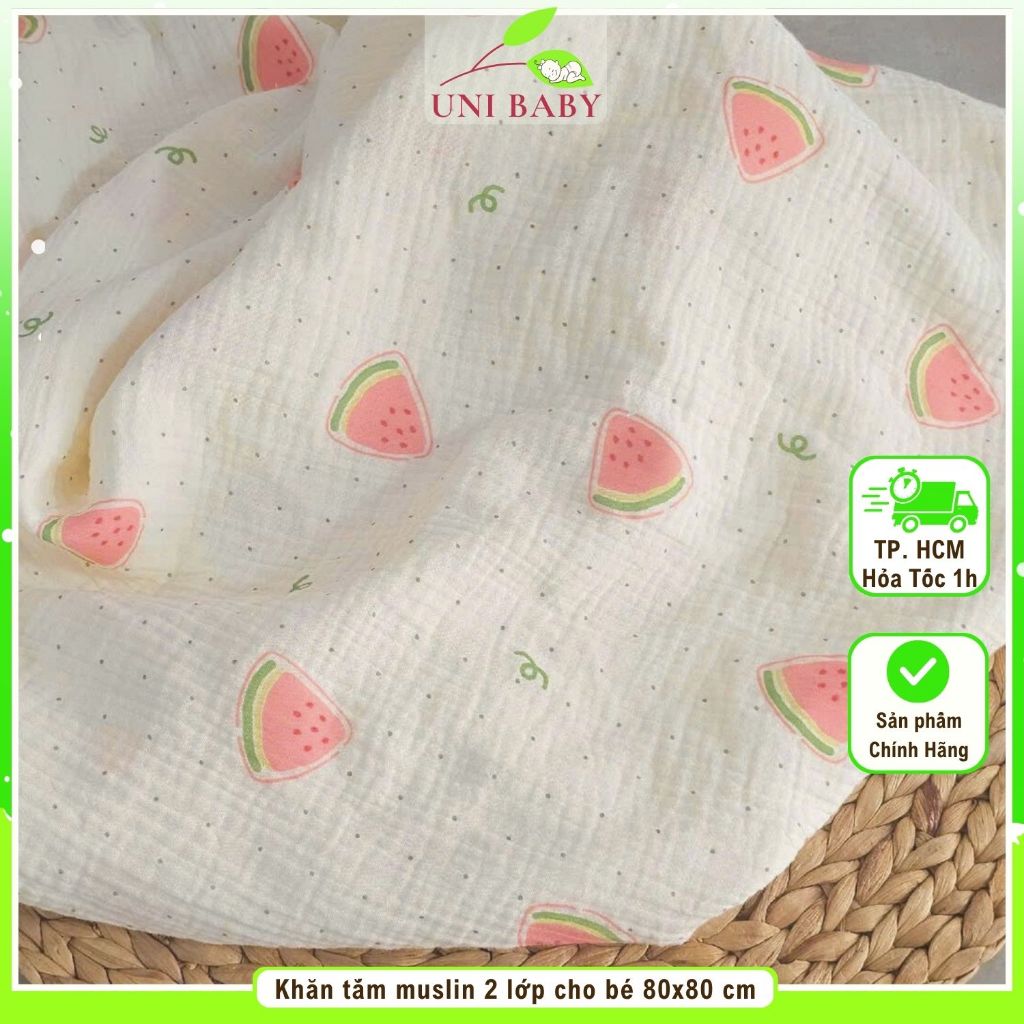 Khăn tắm muslin 2 lớp cho bé sơ sinh sợi tre BeeOn mềm mại quấn và làm chăn size 80x80 cm Uni Baby