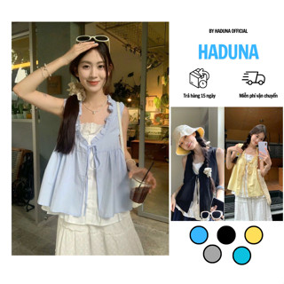 Áo Sơ Mi Không Tay Cổ V Dáng Ngắn Hai Lớp Phối Dây Buộc Nơ Thời Trang Dịu Dàng Đường Phố Nữ