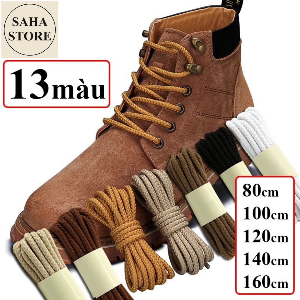 Dây giày boot tròn to 4.5mm SAHA946 cotton dù đen nâu trắng be xám cột buộc giầy thể thao cao cổ bốt nam nữ shoe laces