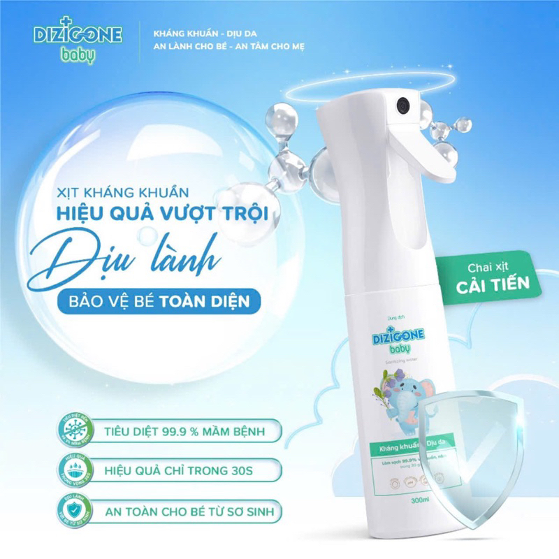 Xịt kháng khuẩn DIZIGONE Baby 300ml - Vệ sinh tay chân, đồ chơi, đồ dùng; phòng bệnh & bảo vệ bé