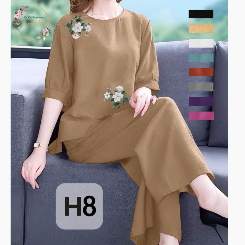 Đồ Bộ Trung Niên Tay Lỡ Dành Cho Mẹ, Cho Bà Chất Vải Đũi Mềm Mịn, Hoa Thêu Tỉ Mỉ, Tôn Dáng Chuẩn