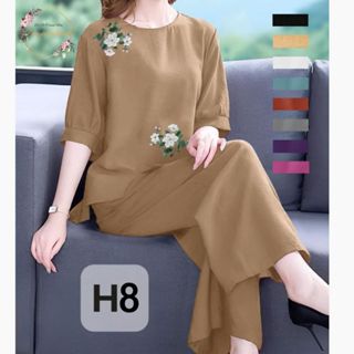 Đồ Bộ Trung Niên Tay Lỡ Dành Cho Mẹ, Cho Bà Chất Vải Đũi Mềm Mịn, Hoa Thêu Tỉ Mỉ, Tôn Dáng Chuẩn