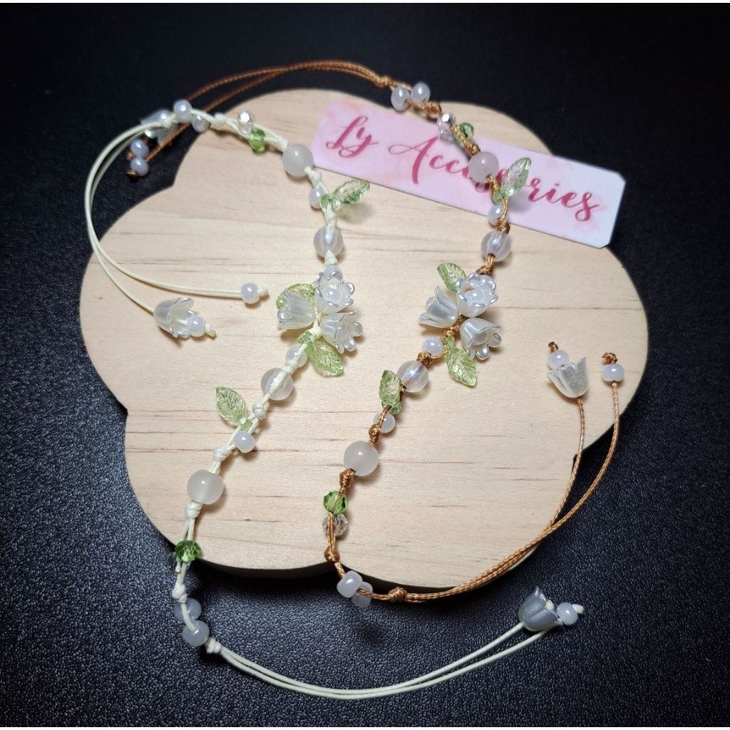 Hoa linh lan trắng - vòng tay dây rút hoa linh lan, hoa chuông trắng hottrend dễ thương