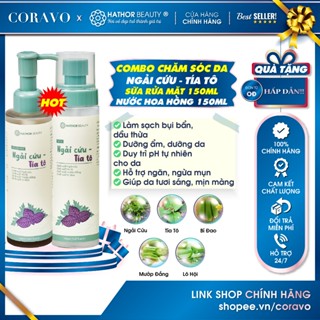 Combo Sữa rửa mặt & Nước hoa hồng Ngải Cứu - Tía Tô Làm sạch Dưỡng ẩm Chăm Sóc Da Hathor Beauty - Coravo 