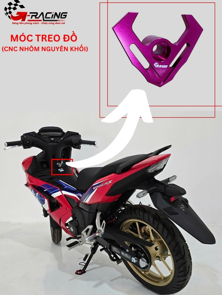 Móc treo nhôm CNC nguyên khối G-Racing Màu Hồng Tím| GMT002-8