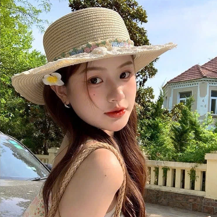 Mũ Cói Đi Biển Nơ Ren, Rộng Vành Phong Cách Lorita Viền Ren Đi Biển Chụp Ảnh , Đi Chơi Siêu Xinh Điệ