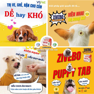 Hộp 1 Viên nhai vị thịt cho chó trị ve, bọ chét, ghẻ, nấm da ký sinh trùng ZIVEBO PUPPY TAB VbPharma
