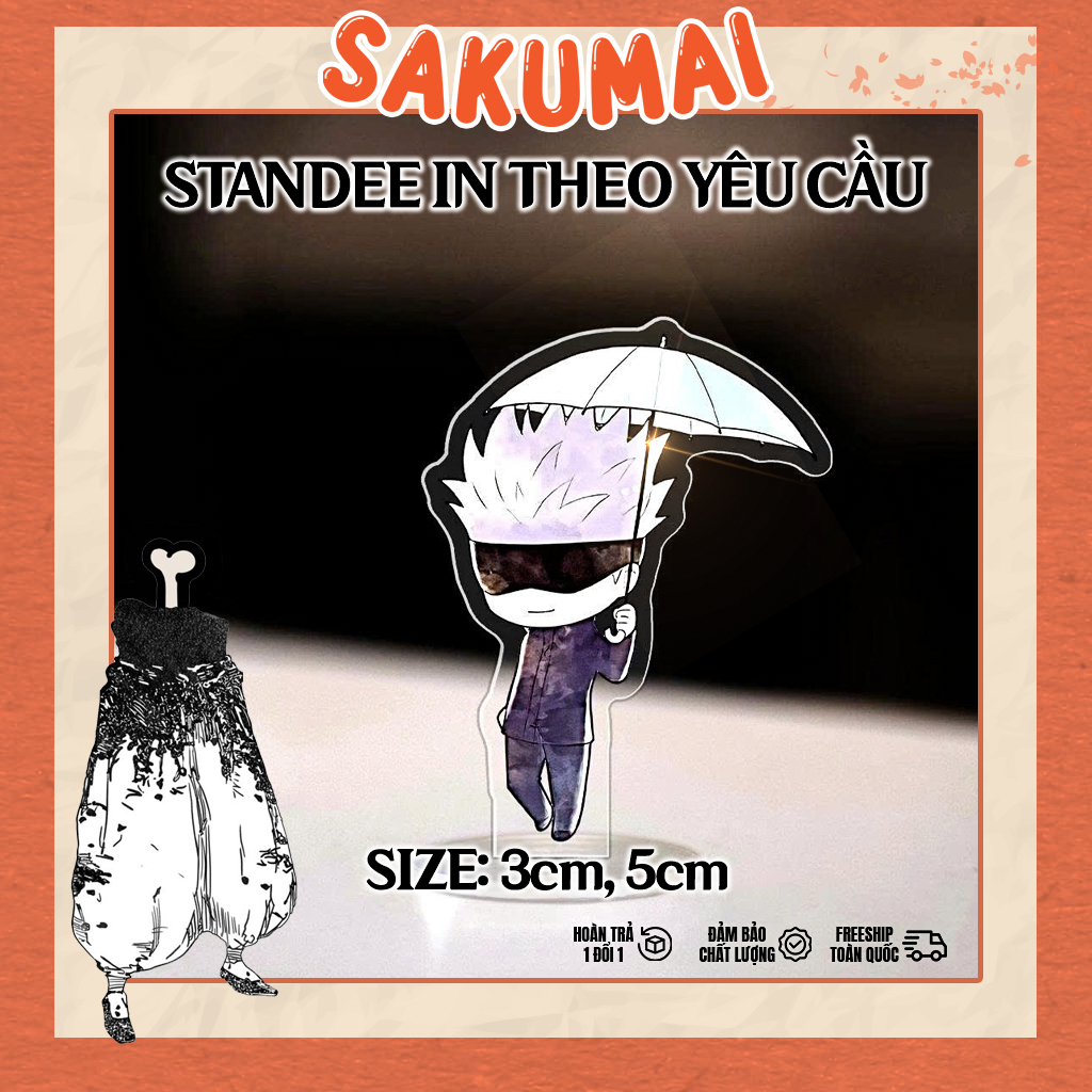 Standee Chibi, Standee Gojo Cao 5cm In UV Cắt Viền Jujutsu Kaisen Gojo Satoru Yuji Megumi Decor Bàn 