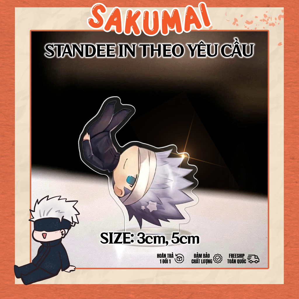 Standee, Standee Chibi Gojo Cao 5cm In UV Cắt Viền Jujutsu Kaisen Yuji Gojo Megumi Cute Ngầu Decor B