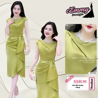 Váy Lụa Twist Satin Vân MDU3660 Dáng Chữ A Cùng Thiết Kế Hoa Đính Rời Từ MDU