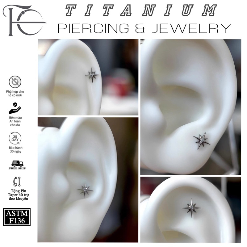 Khuyên Titanium F136 Ngôi Sao 8 Cánh