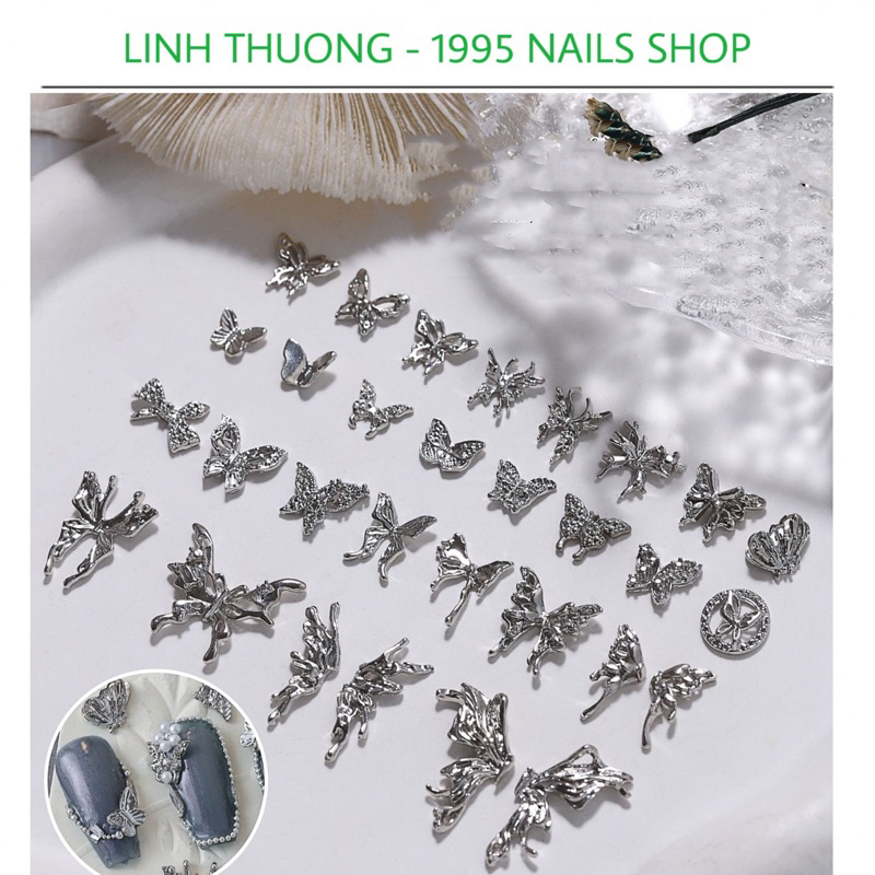 Charm bướm bạc đính móng siêu hot, ,charm nail, charm bướm nail