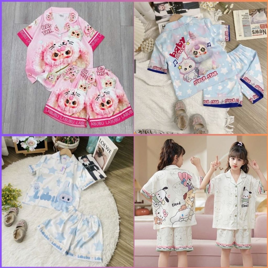 [08-45kg]Đồ Bộ Pijama cho bé 9-45kg, trẻ em, vải lụa Latin Siêu Xinh
