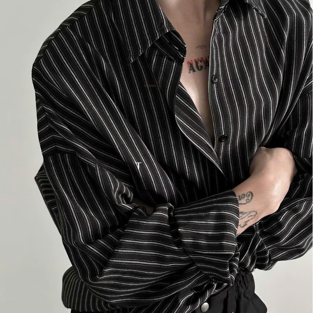 Áo sơ mi nam nữ sọc đen trắng Mejiht form rộng unisex – phong cách Hàn Quốc vintage, streetwear cá t