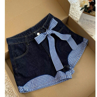  SẴN 345XL  Bigsize 70kg - 120kg  Quần Short Jeans Bigsize Nữ Phối Caro Nơ Mùa Hè  Siêu Xinh 