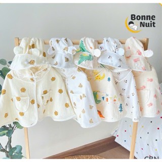 Áo choàng kèm mũ chắn giọt bắn, tránh gió, nắng, chất xô muslin mềm mại cho bé từ 0-3 tuổi (3-14kg)