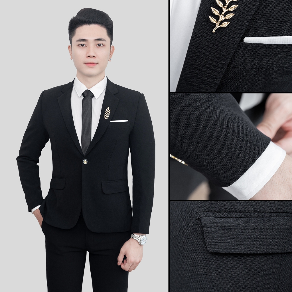 [MUA 1 ĐƯỢC 4] Bộ vest nam cao cấp 3 lớp độn vai ép ngực  không nhăn ,không xù  TẶNG 2 phụ kiện